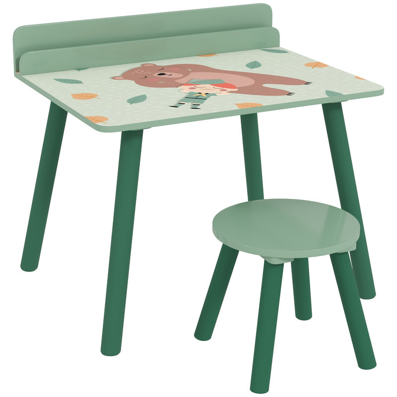 Aiyaplay mesa e cadeira para crianças conjunto de 2 peás de mesa infantil com cadeira e prateleira para livros secretária para crianças acima de 3