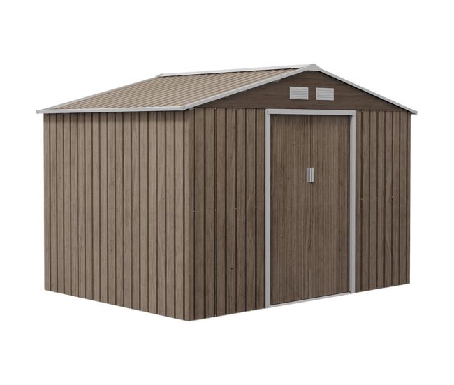 Outsunny abrigo de jardim exterior abrigo e jardim metálico para armazenamento de ferramentas com base de reforço incluída e 4 janelas 277x195x192 cm