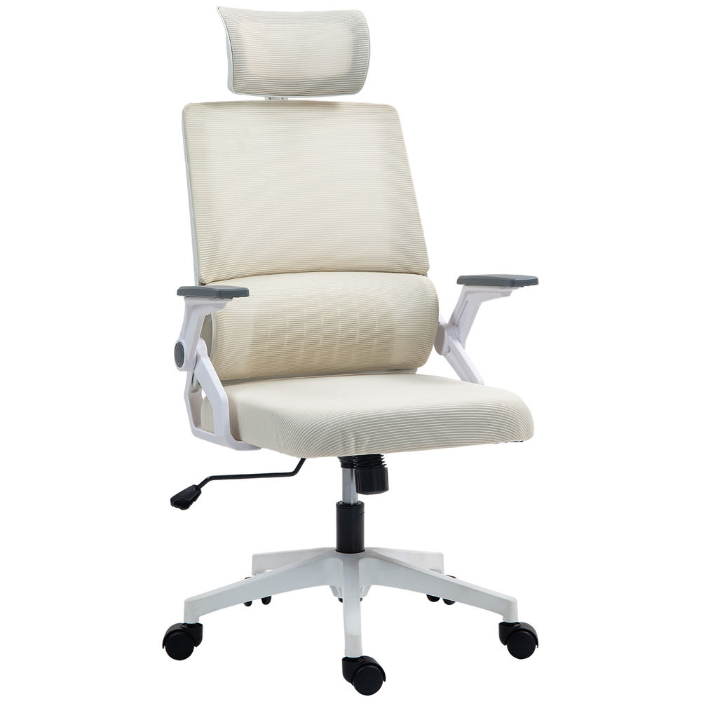 Vinsetto cadeira de escritório de malha cadeira de escritório giratória com altura e apoio para a cabeça ajustáveis e apoio para os braços estilo moderno carga 120 kg para estúdio 58x61x102-119 cm bege