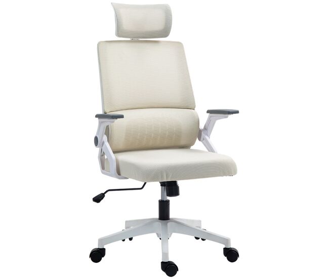 Vinsetto cadeira de escritório de malha cadeira de escritório giratória com altura e apoio para a cabeça ajustáveis e apoio para os braços estilo moderno carga 120 kg para estúdio 58x61x102-119 cm bege