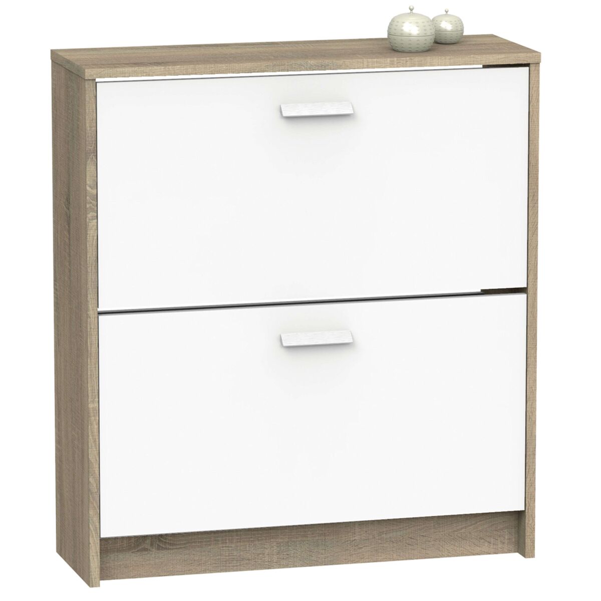 Sapateira tibetana de 2 portas, carvalho cambriano e branco, 74 cm