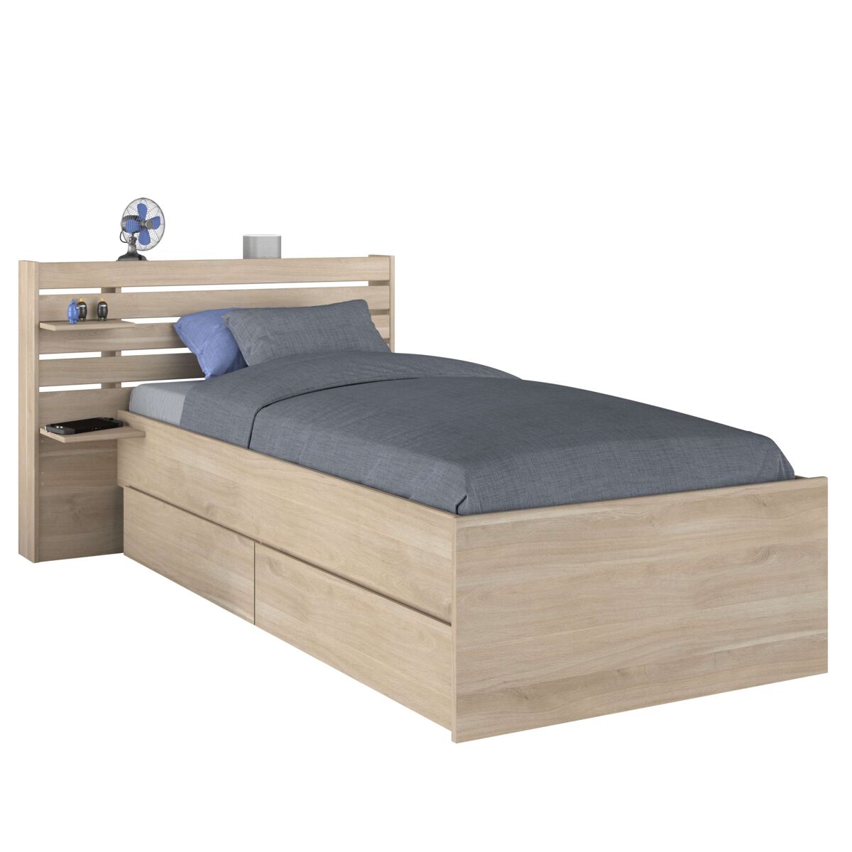 Cama eik jovem com 2 gavetas inferiores carvalho japonês 90x190-200