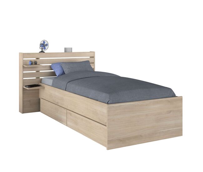 Cama eik jovem com 2 gavetas inferiores carvalho japonês 90x190-200