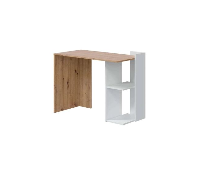 Conjunto de mesa de escritório e estante em design moderno branco e carvalho
