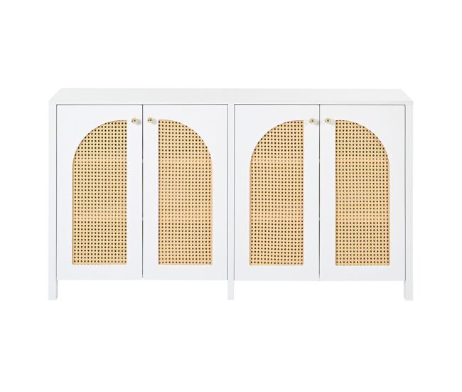 Aparador moderno com prateleiras reguláveis - portas de rotim - mdf - branco