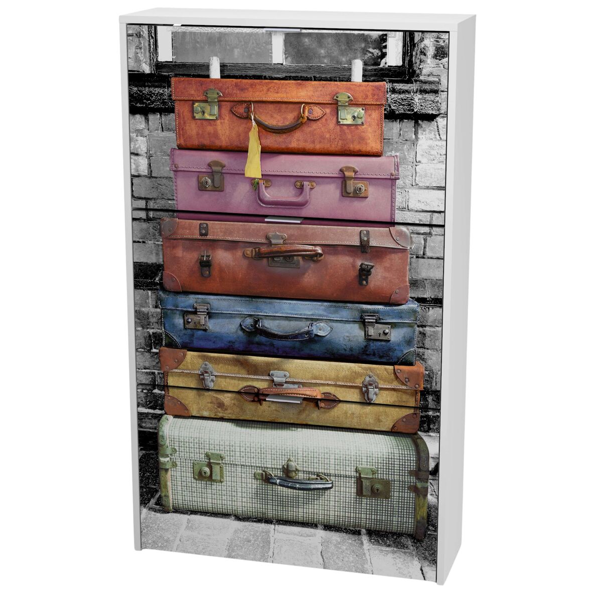 Sapateira para malas 3 portas com estampa e cor branca corredor entrada estilo moderno 117x60x24 cm