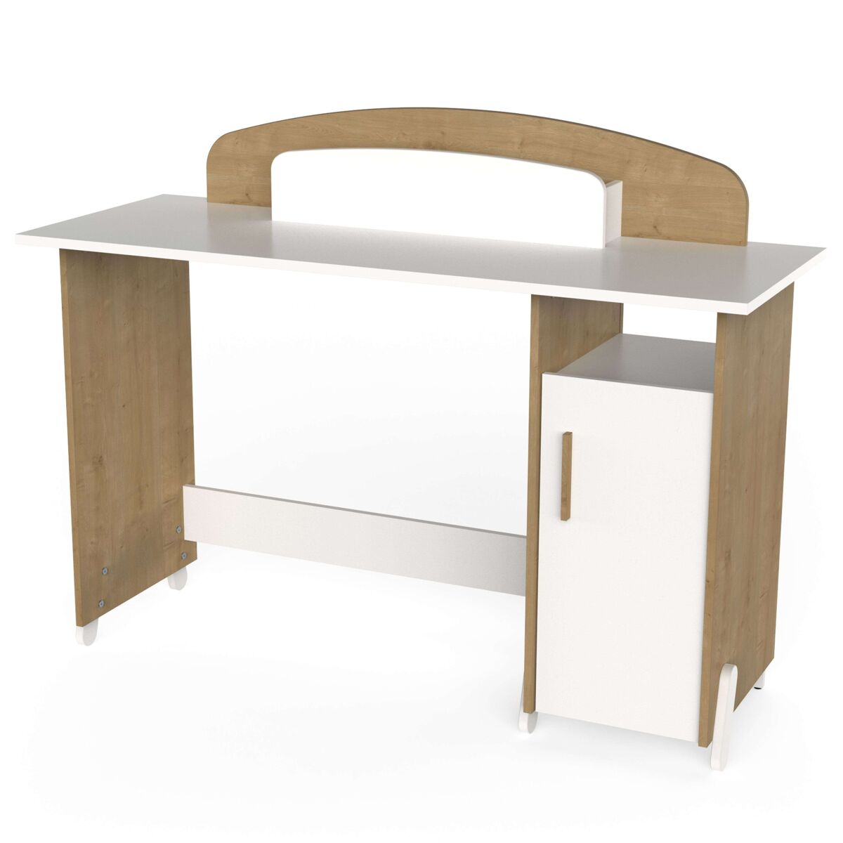 Mesa naili desk com armário em carvalho hamilton e branco fosco, 135 cm