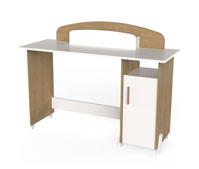 Mesa naili desk com armário em carvalho hamilton e branco fosco, 135 cm