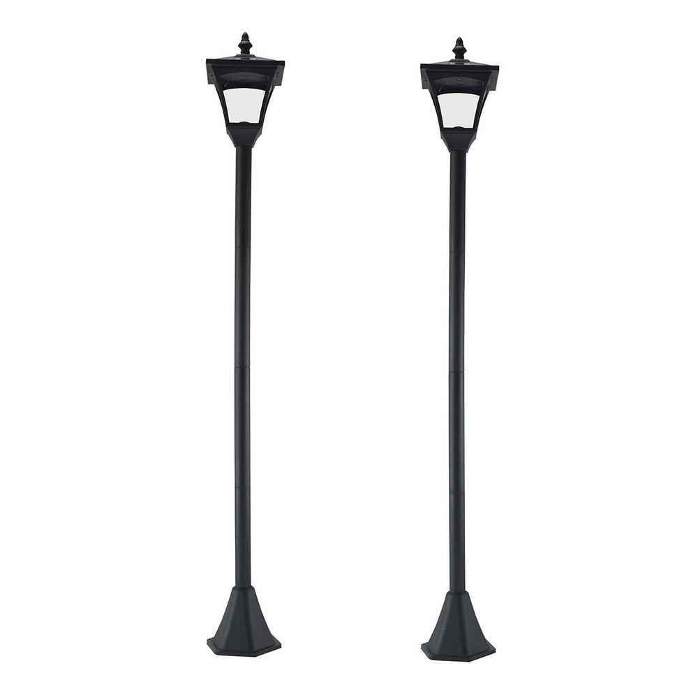 Outsunny conjunto de 2 candeeiros solares candeeiro solar para jardim com painéis solares luzes led e proteção ao ambiente para pátio 15x15x120 cm