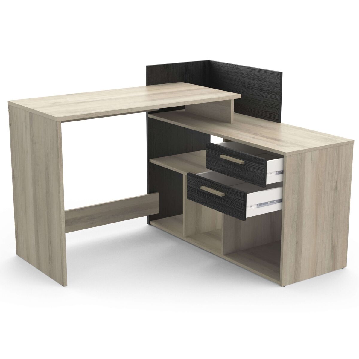 Mesa de escritório reversível optima em carvalho kronberg/melamina preta, 121 cm, estilo moderno, mobiliário de escritório