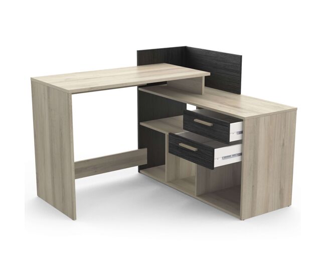 Mesa de escritório reversível optima em carvalho kronberg/melamina preta, 121 cm, estilo moderno, mobiliário de escritório