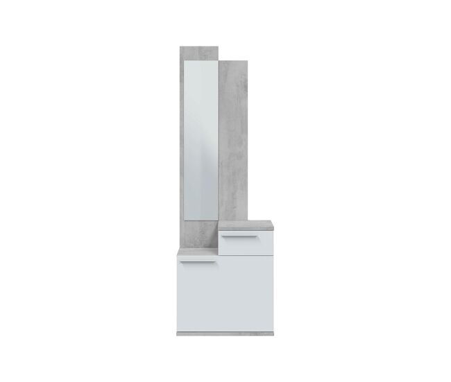 Móvel de corredor karen com espelho e sapateira em artik branco e cimento 61x185x28 cm