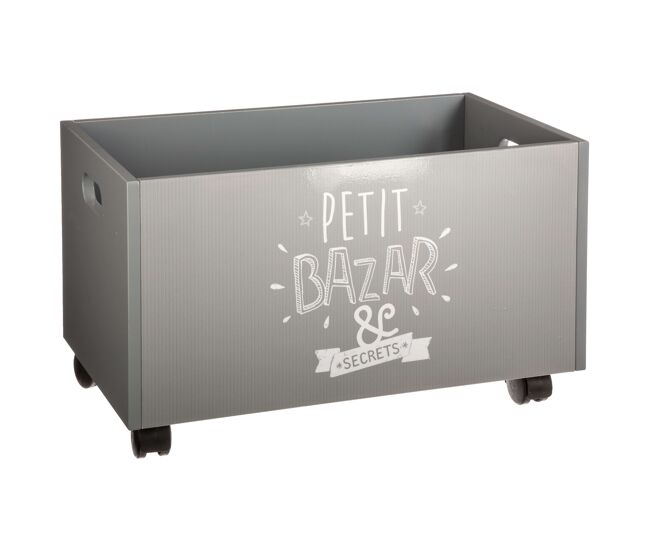 Baú bazaar estilo moderno em gris com rodas pretas 45x29x28 cm