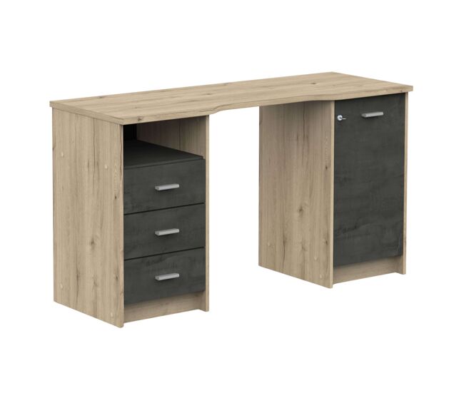 Secretária monaco 3 gavetas 1 porta 1 prateleira carvalho artesanal e calçada 135 cm melamina moderna e funcional