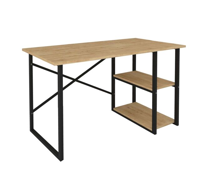 Mesa de escritório rus com 2 prateleiras industriais, carvalho e preto, 120 cm