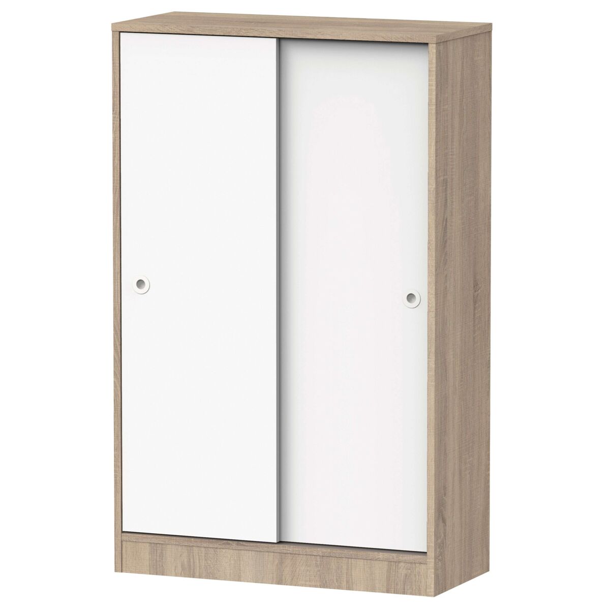 Armário baixo multiuso com 2 portas de correr, carvalho cambriano e branco, 74x33 cm