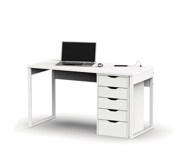 Conjunto de mesa e gaveta branca para escritório, sala de jovens e estudo moderno