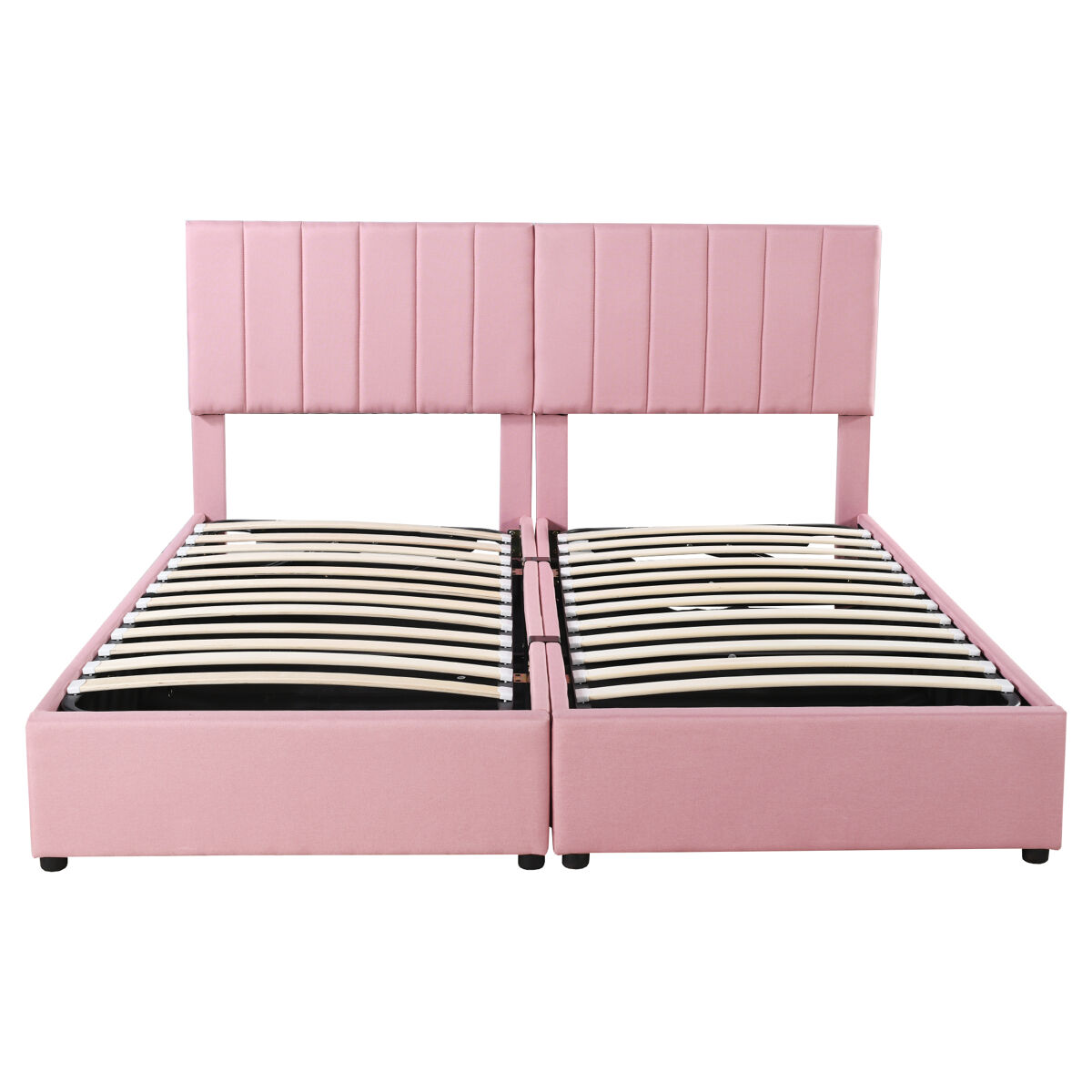 Sofá-cama estofado em tecido de linho - 180x200 cm - transformável em 2 camas individuais - rosa