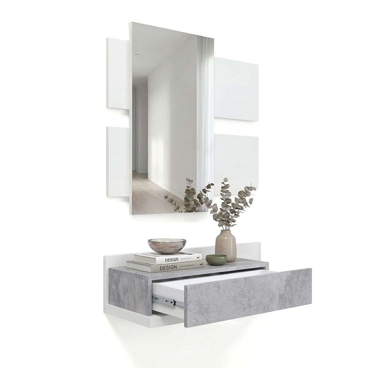 Duehome Mueble Recibidor Milo Artik ( Mate) - Cinzento Cimento 75 X 116 X 29 Cm Branco