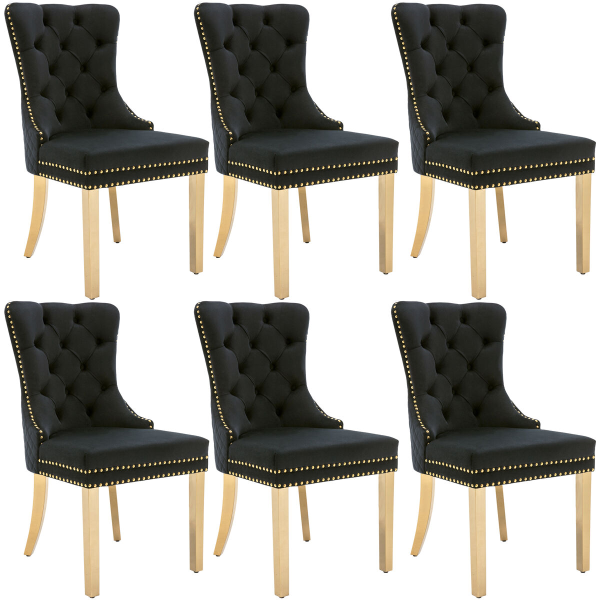 Conjunto de 6 cadeiras de veludo com pernas de metal - preto
