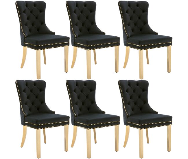Conjunto de 6 cadeiras de veludo com pernas de metal - preto