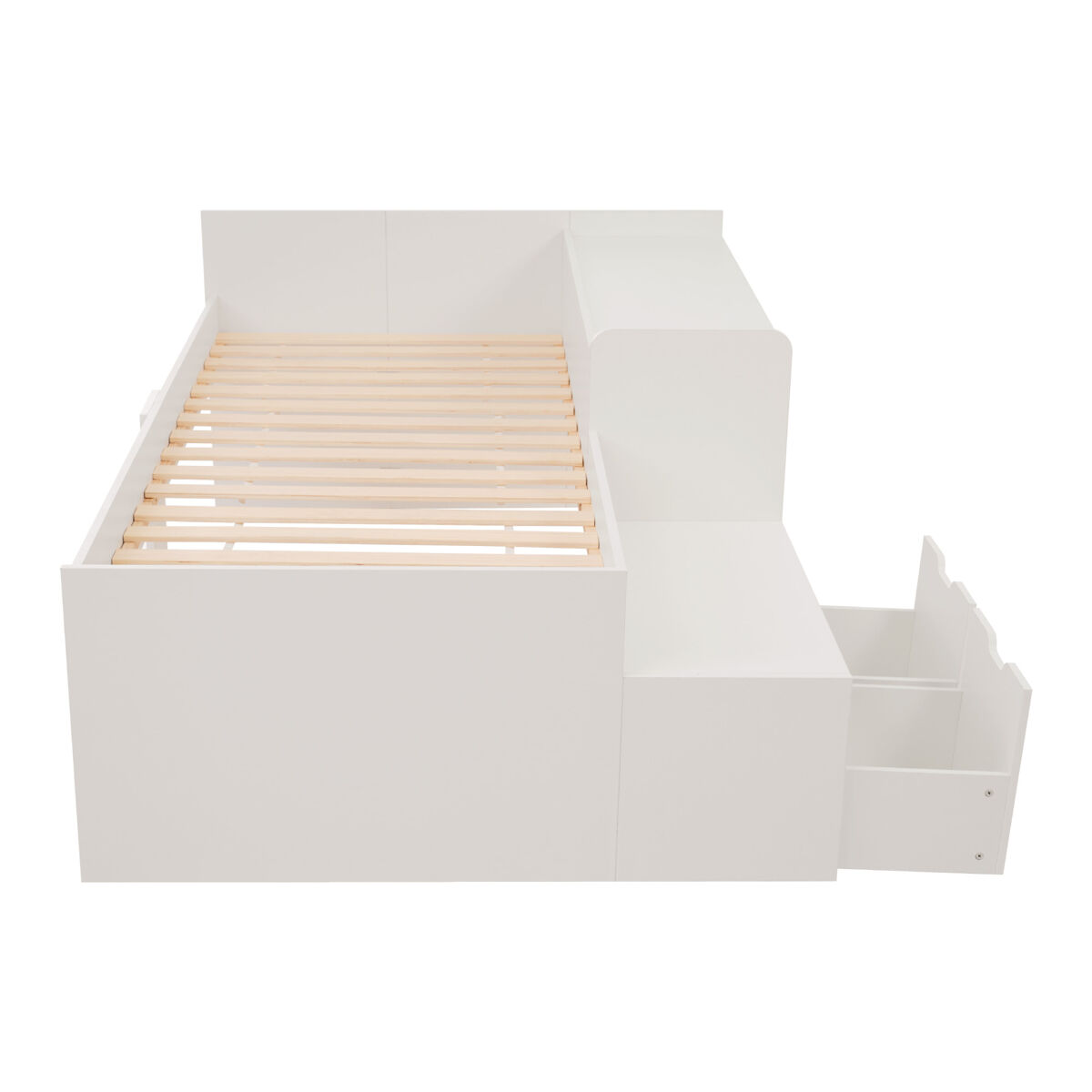 Cama de criança em madeira 90x200 cm - com secretária e gavetas - com estrado - branco