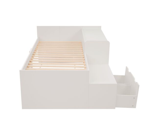 Cama de criança em madeira 90x200 cm - com secretária e gavetas - com estrado - branco