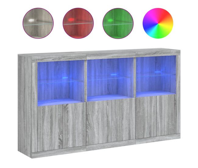 Vidaxl aparador com luzes led 181,5x37x100 cm cinzento sonoma