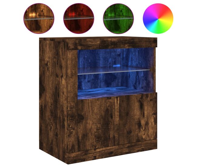 Vidaxl aparador com luzes led 60,5x37x67 cm carvalho fumado
