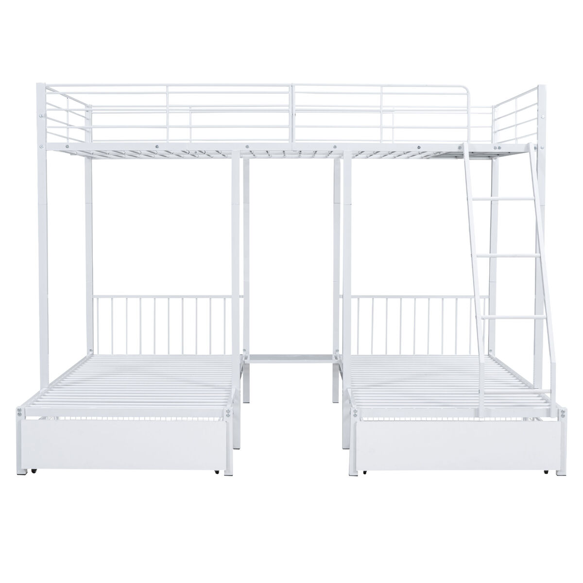 Beliche para 3 crianças com 2 gavetas - 140x200cm e 2x90x200cm - estrutura do colchão - branco (colchão não incluído)