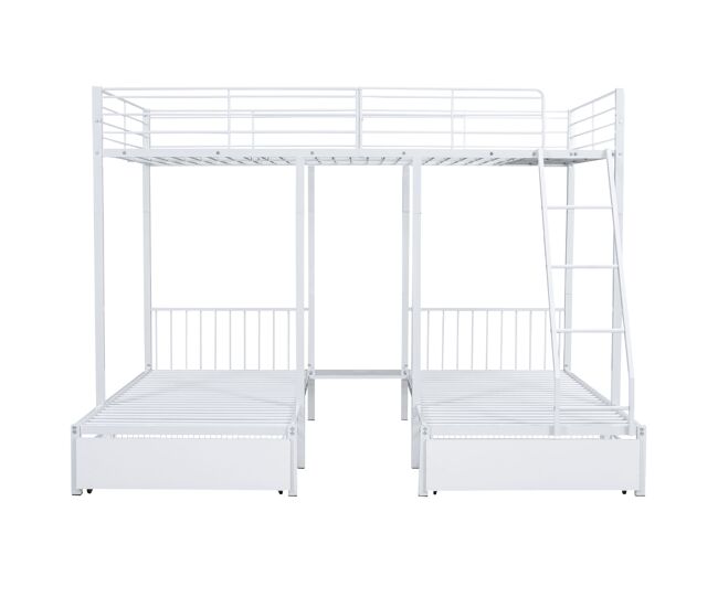 Beliche para 3 crianças com 2 gavetas - 140x200cm e 2x90x200cm - estrutura do colchão - branco (colchão não incluído)