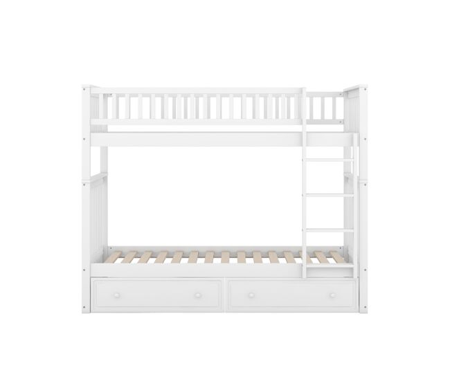 Beliche de madeira com gavetas e escada - 90x200cm - branco