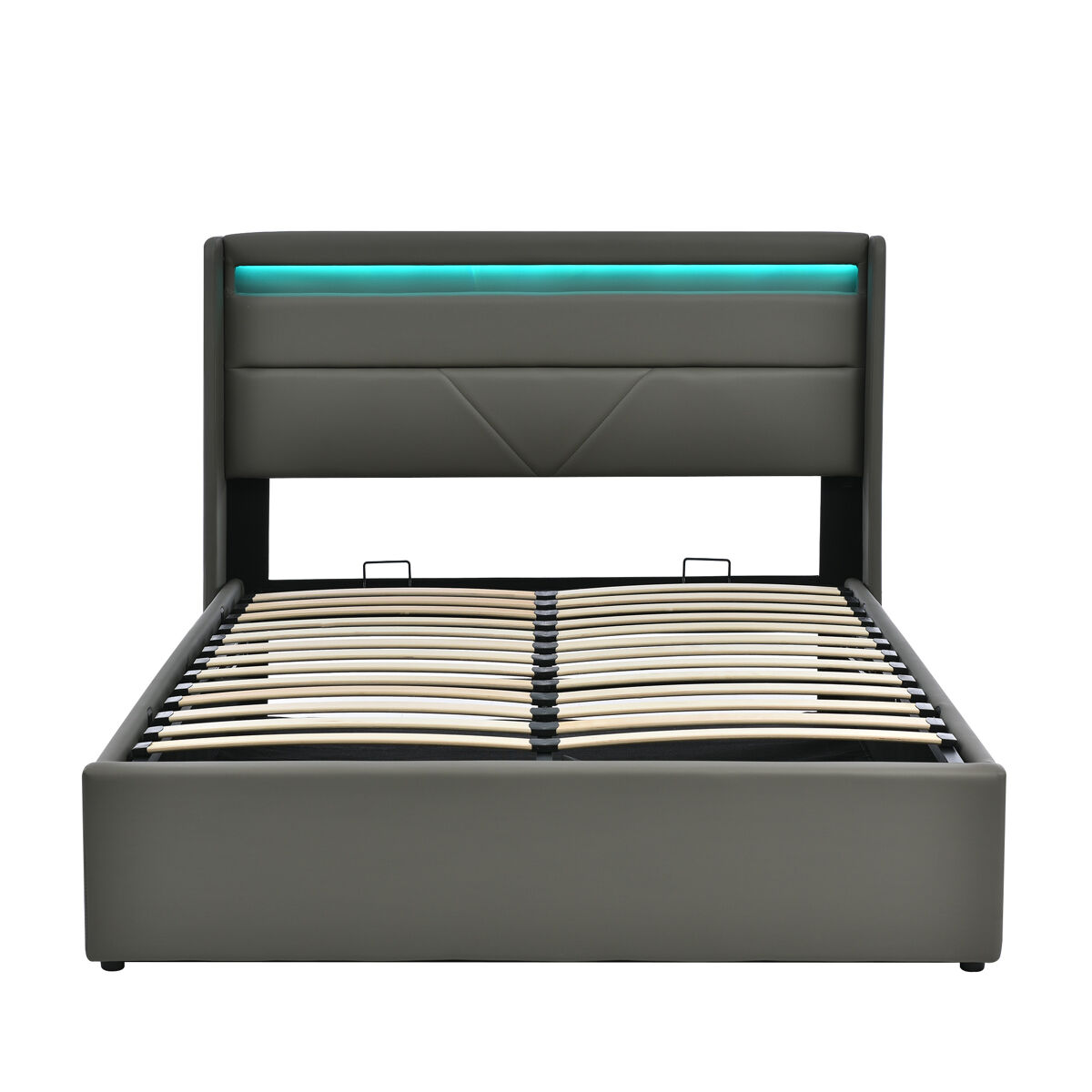 Cama de couro sintético de 140x200cm com led - com estrado - cinzento