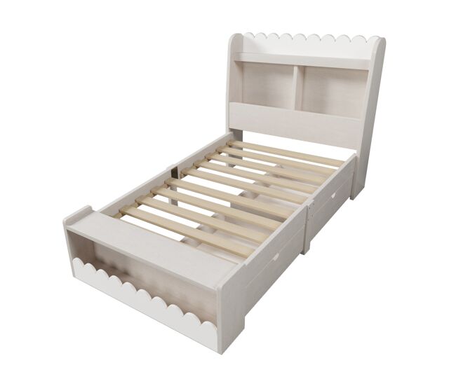 Cama individual em madeira 90x190cm - com 2 gavetas e prateleiras - branco (colchão não incluído)