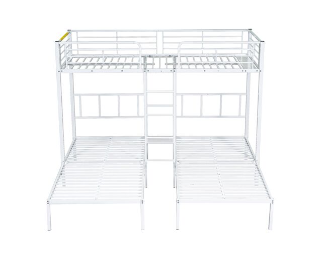 Beliche triplo 3x90x200cm com escada e tabuleiro - estrutura metálica - branco