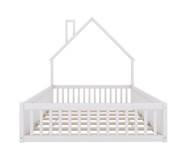 Cama de criança 140x200cm madeira maciça - com estrado - branco