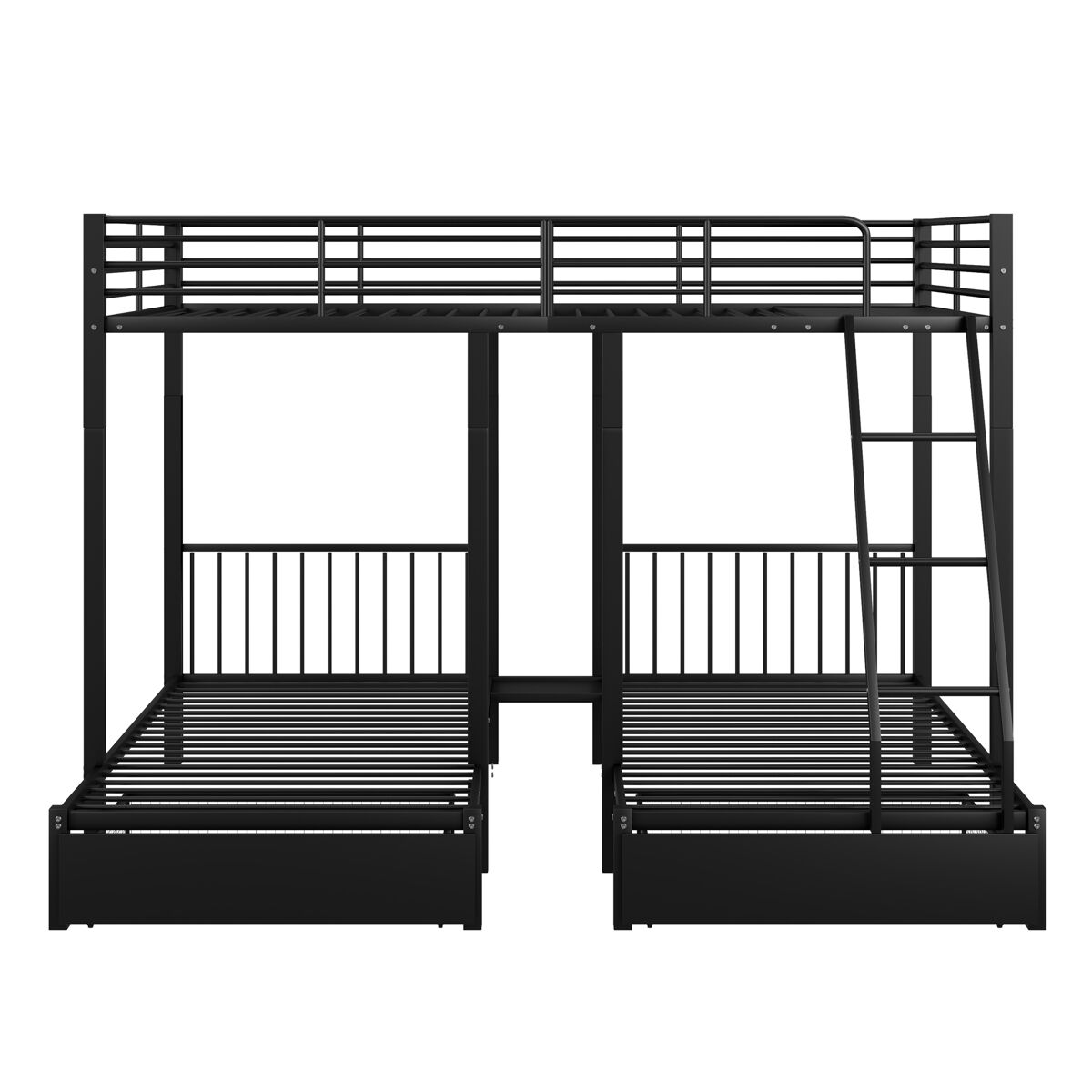 Beliche para 3 crianças com 2 gavetas - 140x200cm e 2x90x200cm - estrutura de colchão - preto (colchão não incluído)