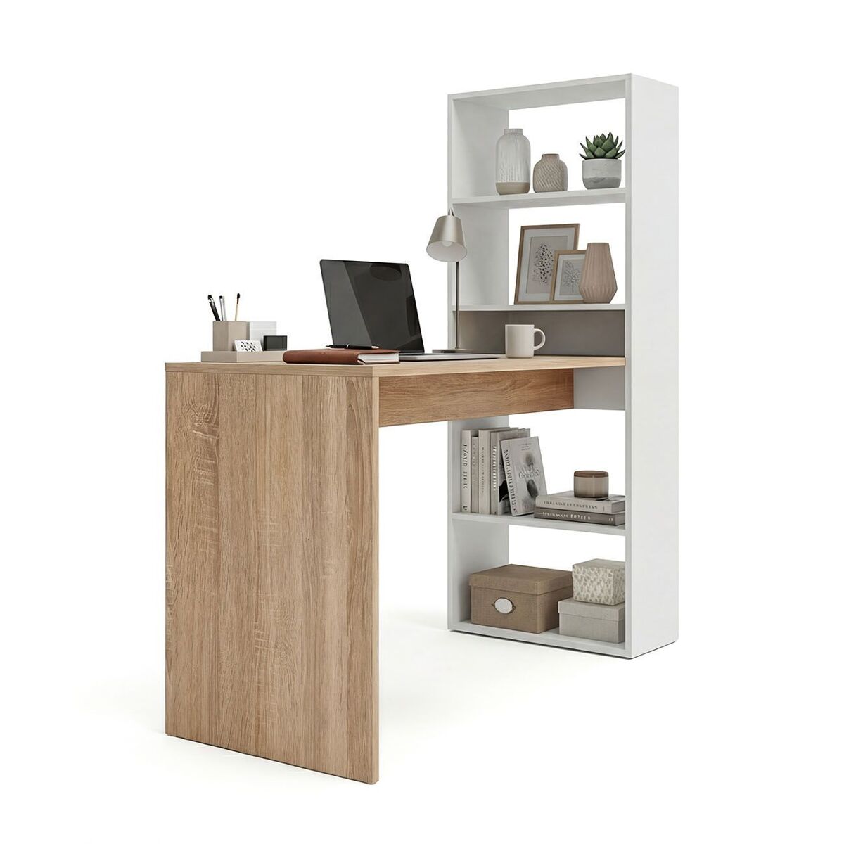 Secretária com estante 120 x 50 cm cosmic artik white (branco mate) - carvalho canadiano 120 x 71 x 53 cm