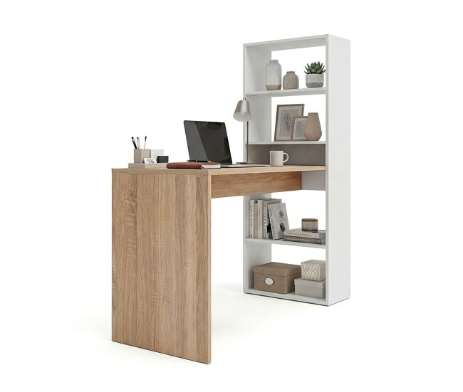 Secretária com estante 120 x 50 cm cosmic artik white (branco mate) - carvalho canadiano 120 x 71 x 53 cm