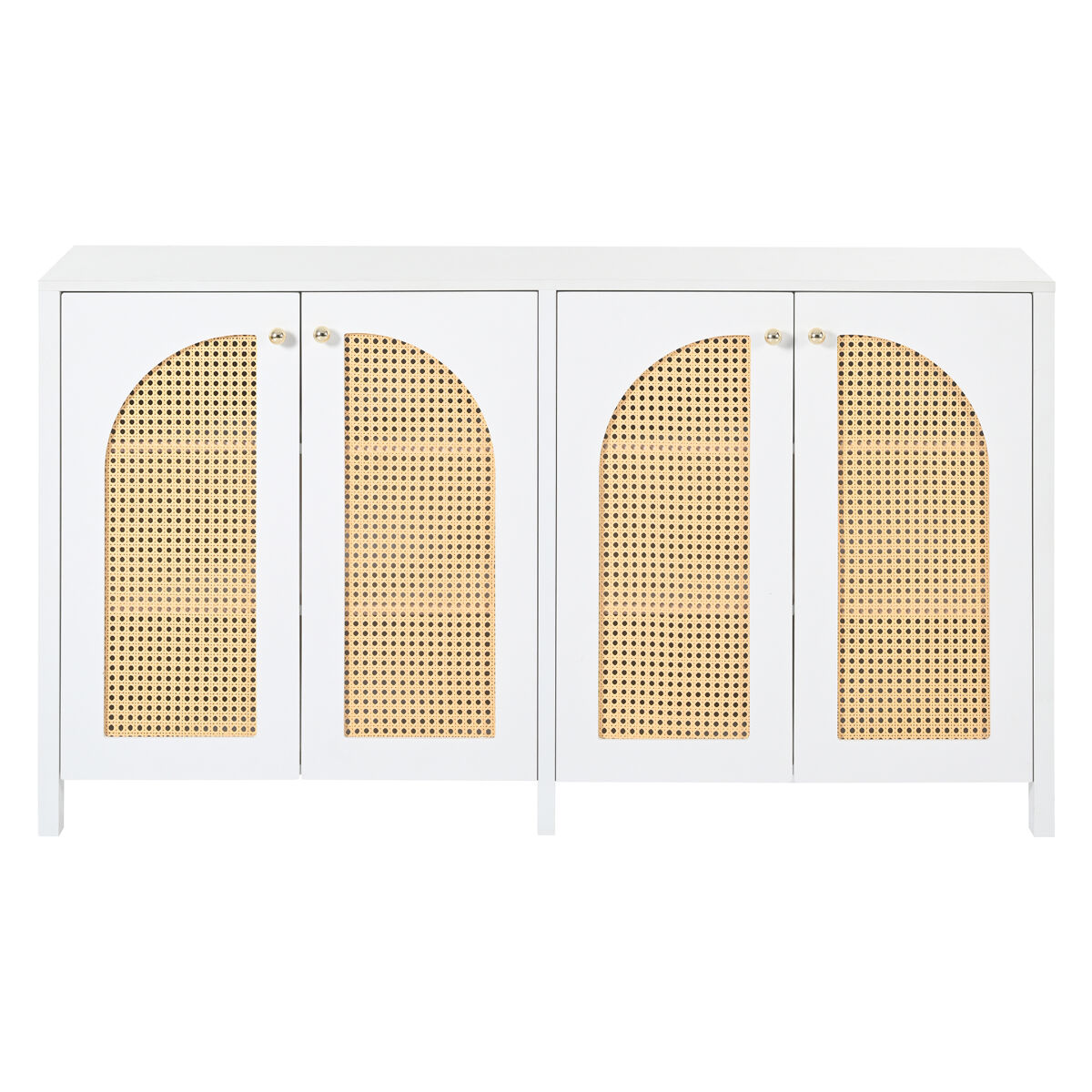 Aparador moderno com prateleiras reguláveis - portas de rotim - mdf - branco