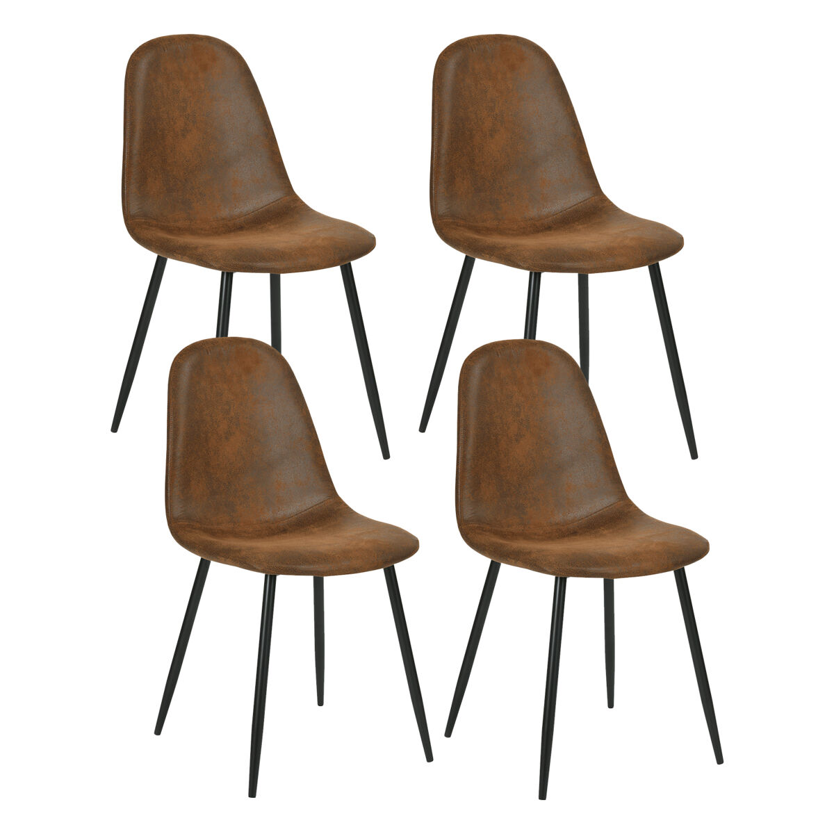 Conjunto de 4 cadeiras de jantar vintage escandinavas em camurça retro castanha