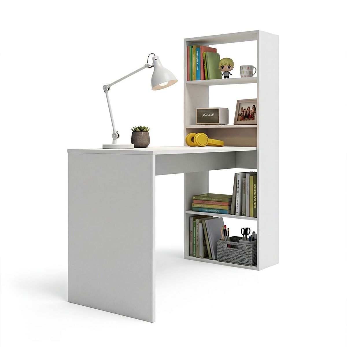 Secretária com estante 120 x 50 cm cosmic artik white (branco mate) 120 x 71 x 53 cm