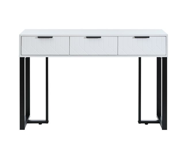Mesa de consola moderna, com 2 gavetas, pés reguláveis, branco e preto