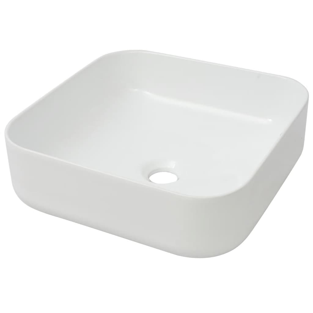 Lavatório - lavabo - pia de banheiro quadrado branco cerâmica 39x39x13,5 cm
