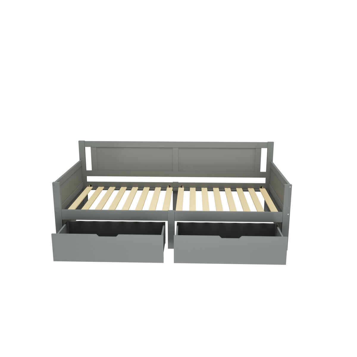 Sofá-cama 90x200 cm - com 2 gavetas - madeira maciça - cinzento