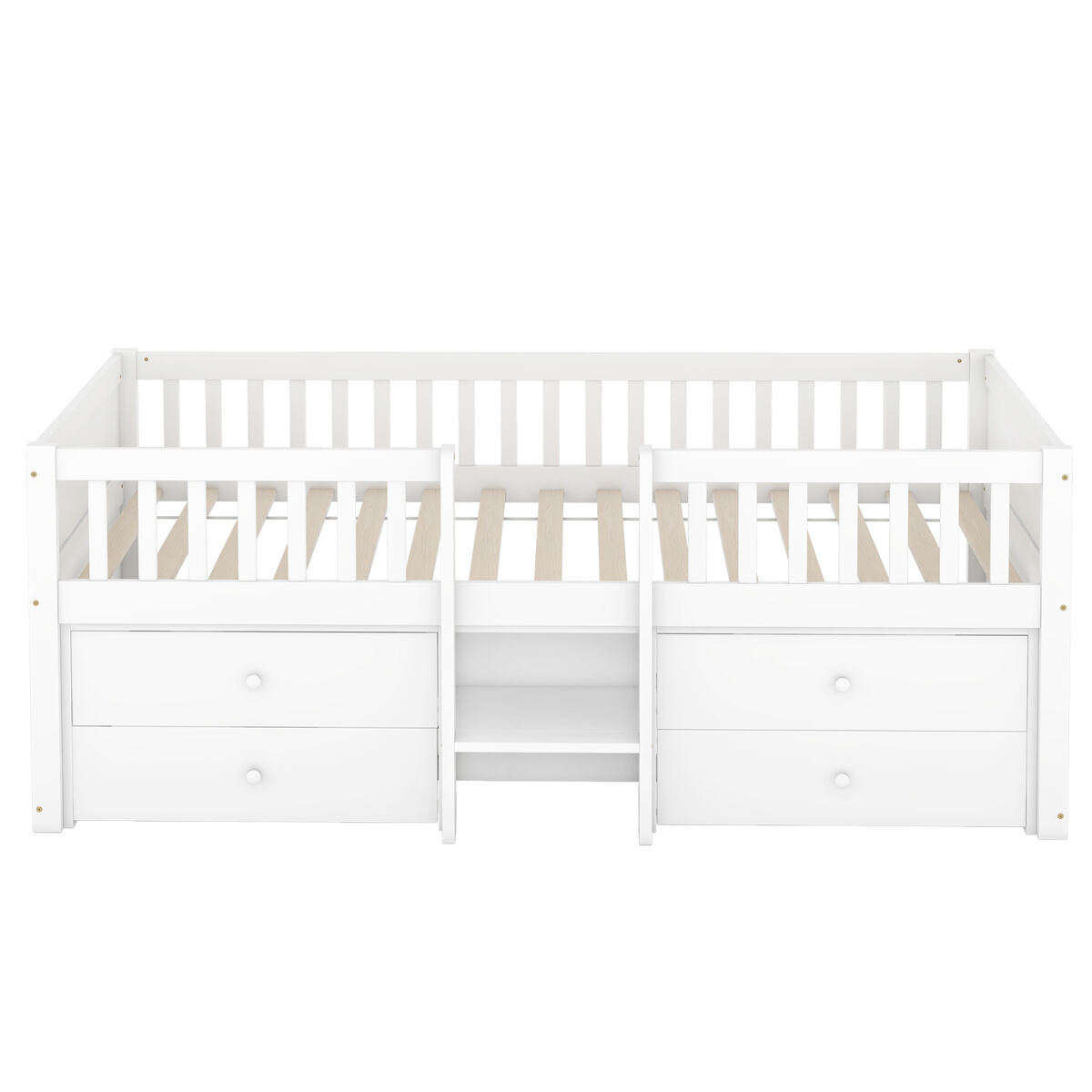 Cama de criança em madeira maciça 90x200cm - com 4 gavetas - branco (colchão não incluído)