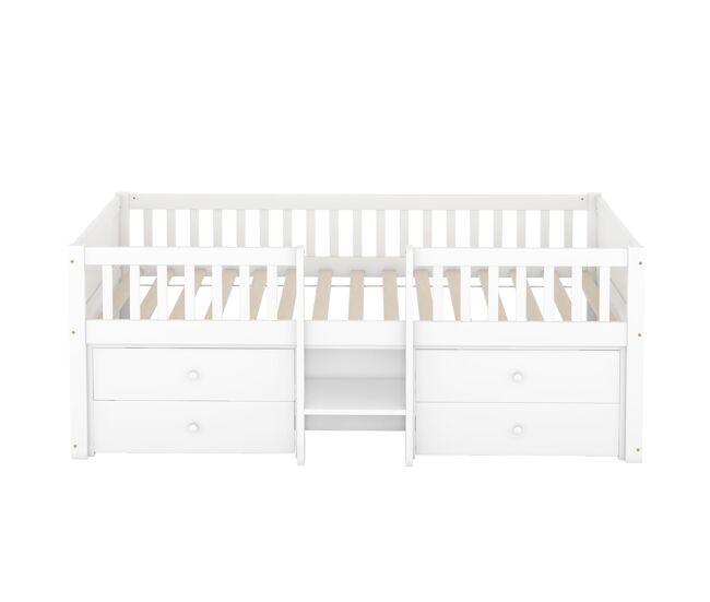 Cama de criança em madeira maciça 90x200cm - com 4 gavetas - branco (colchão não incluído)