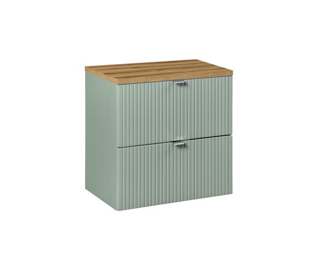 Móvel lavatório 60cm 2 gavetas tampo lavatório verde jade e madeira