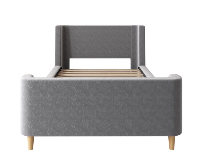 Cama de criança 90x200 cm estofada em veludo cinzento (colchão não incluído)