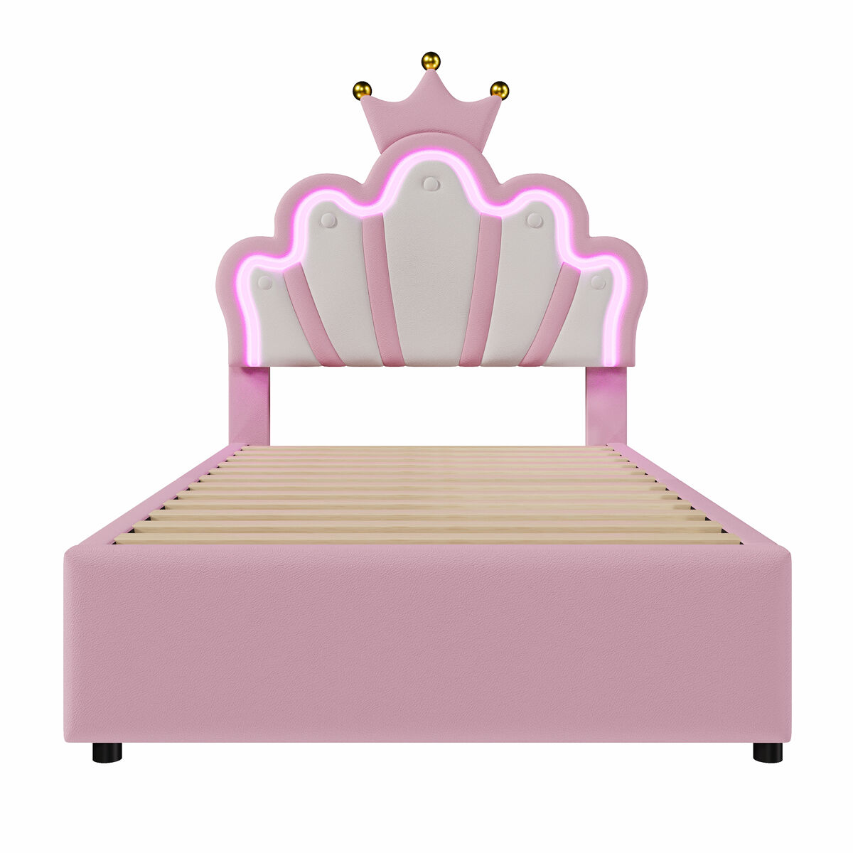 Cama de criança estofada 90x200 cm - com led e 2 gavetas - rosa